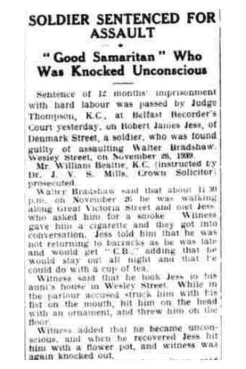 Newspaper article from The Northern Whig, Friday 12 Jan 1940