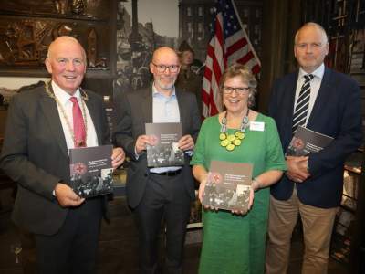 High Sheriff, John Kyle with ARC author Mr Clive Moore, NIWM Trustee, Mrs Catherine Champion DL and Former Special Envoy to the US for NI, Mr Trevor Ringland