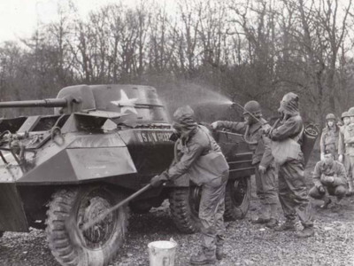 Practising vehicle decontamination at Seaforde's Gas School