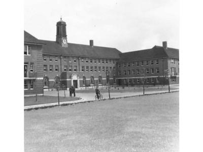 Sandhurst Block of St. Patrick's Barracks in Ballymena, where Clearing Company D of the US 109th Medical Battalion were quartered and attended classes, including Hygiene School. Photo H21376_1 with permission from the Imperial War Museum.