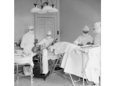 An operating room was located in the former St. Anne's Mercy Convent in Kilrea, operated by the US 109th Medical Battalion. Photo H10376_1 with permission from the Imperial War Museum.