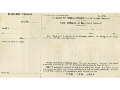 An ARP warning notice informing a homeowner about Blackout infractions [NIWM Collection].
