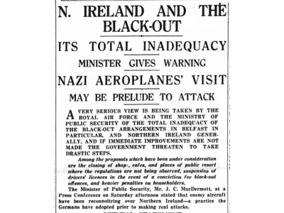 The inadequacy and failure to adhere to blackout restrictions were noted in local newspapers [Larne Times, 28 December 1940]