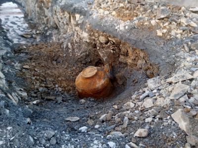 The base of the Rivenwood bomb exposed by Army Ammunition Technical Officers