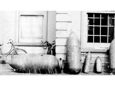 Defused German bombs awaiting disposal