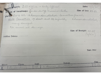 Messines Park, Londonderry - Situation Report 16 April 1941