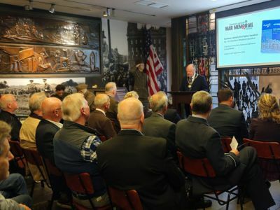 High Sheriff of Belfast, Alderman Frank McCoubrey speaks at the book launch of 'Northern Ireland's First Fighter Squadron.'