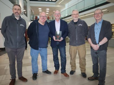 NIWM Manager Michael Fryer, PRONI Head of Public Services Stephen Scarth, Author Mark Scott, NIWM Collections Officer Jim O'Neill and NIWM Trustee Keith Beattie at the talk