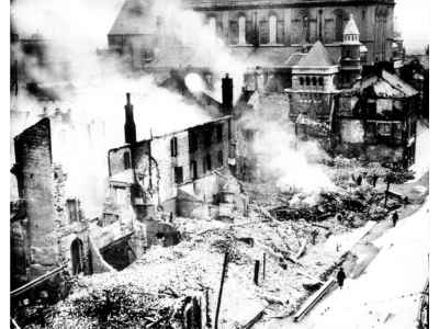 Destruction on Donegal Street, what is now the park at Cathedral Gardens