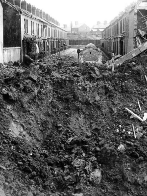 A huge crater on Ravenscroft Avenue - Public Record Office of Northern Ireland
