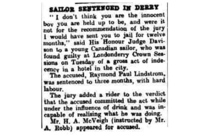 Newspaper article from the Londonderry Sentinel, Thursday 8 June 1944